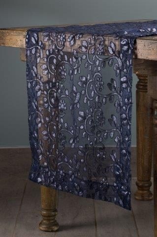 Specialty Sequins Lace Navy table runner